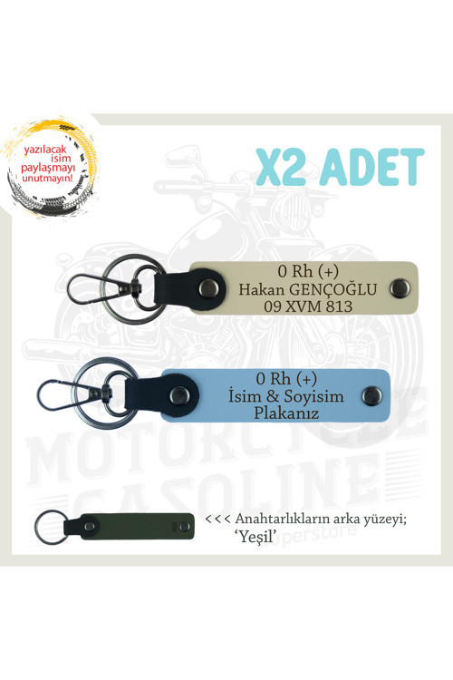 Motorcu Tarzına Uygun İsim Plaka Ve 0 Rh (+) Kan Grubu Yazılı X2 Anahtarlık Hediye, Mavi-S Kahve-Ysl