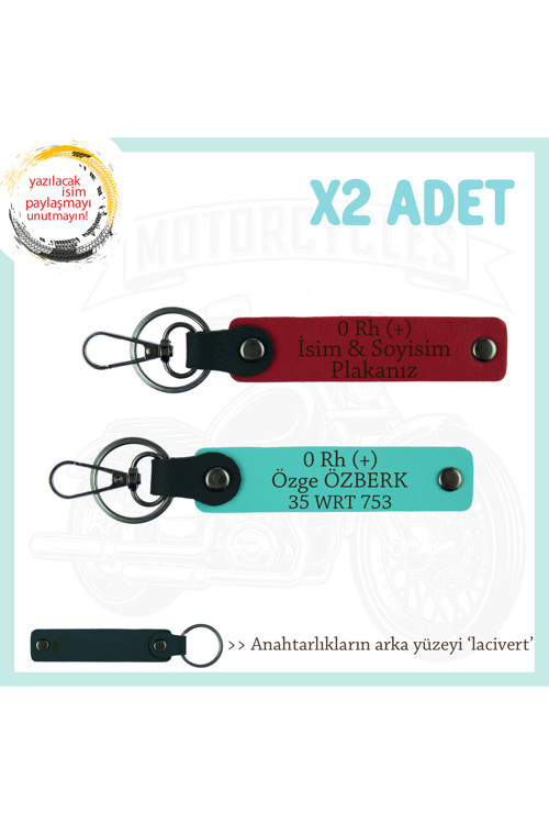 Hız Aşıkları İçin, İsim Plaka Ve 0 Rh (+) Kan Grubu, X2 Anahtarlık Armağan Set, Kırmızı-Turkuaz-Laci