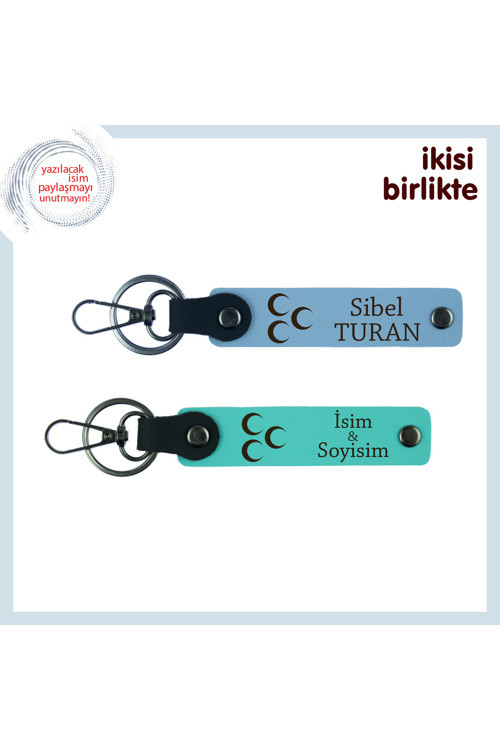 Vatansever Bir Hediye – Üç Hilal Temalı 2’Li Kişisel Anahtarlık Seti, Gök Mavi-Turkuaz