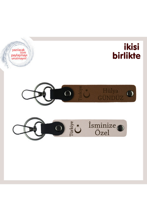 Öğretmene Hatıra, Ayyıldız Ve Türkiye İsme & Soyisme Özel 2’Li Anahtarlık Hediye, Açık Kahve-Pudra