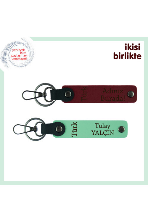 Vatansevere Özel Hediye – Türk Yazısı, Kişisel İsimli 2’Li Anahtarlık Takımı, Bordo-Yeşil