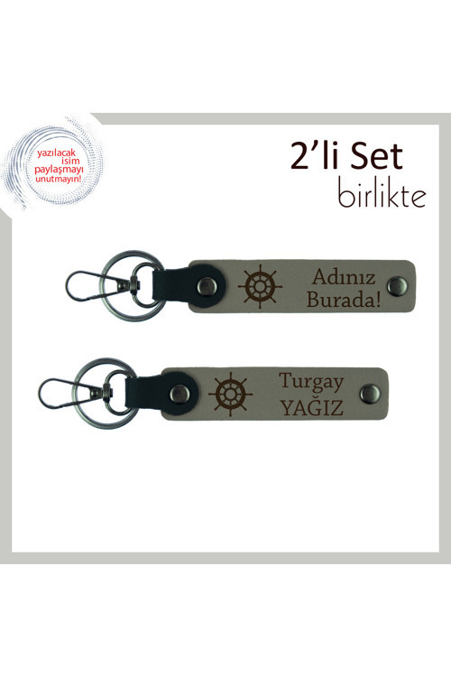 Sevgilinize Güzel Bir Sürpriz, Gemi Motifli Deri Anahtarlık Takımı, Kül Gri-Kül Gri