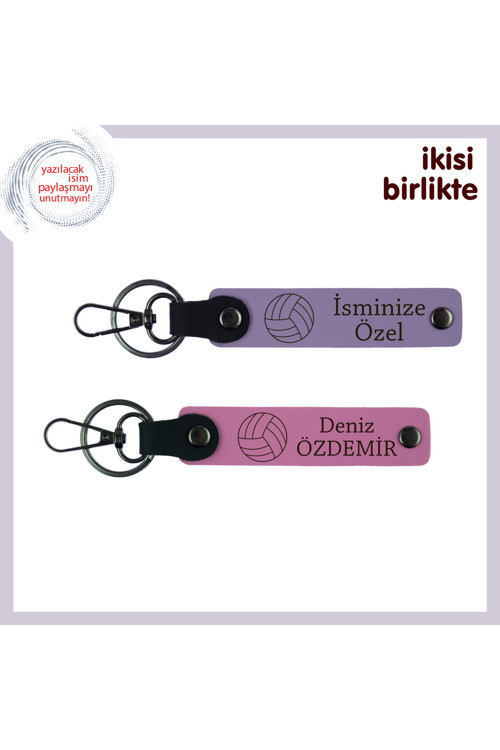 Voleybolcu Arkadaşa Kalıcı Hatıra, Kişisel İsim Yazılabilir Anahtarlık Takımı, Mor Menekşe-Pembe