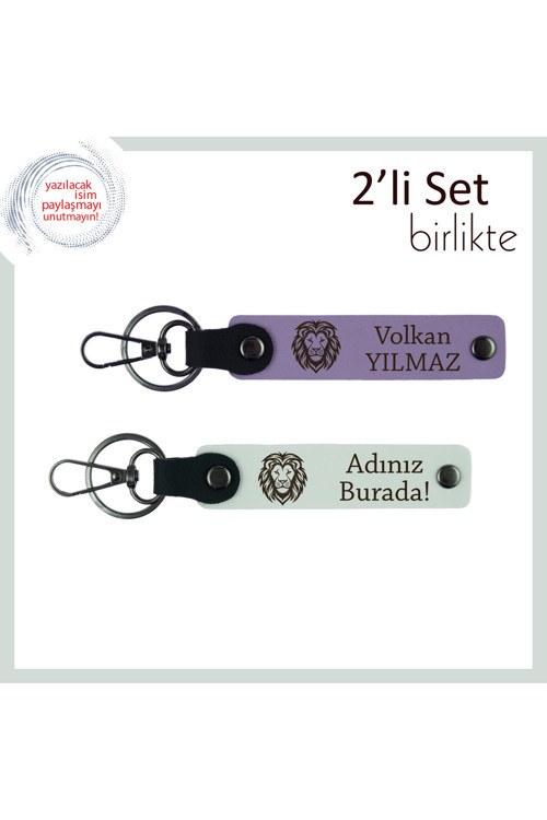 Kaplan Temalı Şık Doğum Günü Armağanı, Kardeşe Uygun İsim Yazılabilen Deri Anahtarlık, Mor-Beyaz