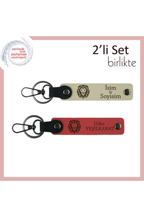 Aslan Başlı Erkek Arkadaşa Hediye, Stil Ve Güç Temalı Deri Anahtarlık Set, Sütlü Kahve-Nar Çiçeği