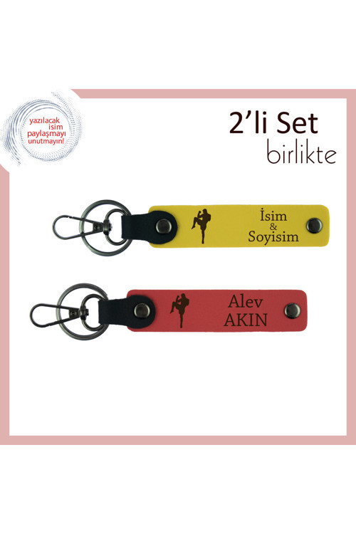 Kız Kardeşe Tekvando Temalı İlham Veren Armağan, Kişisel Deri Anahtarlık Seti, Sarı-Nar Çiçeği