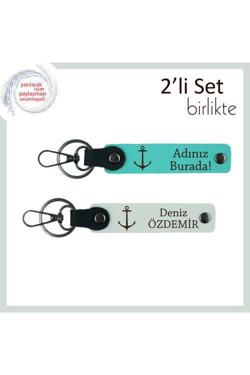 Çapa Deseniyle Deniz Ve Özgürlüğü Simgeselleştiren Kişisel Anahtarlık Takımı, Turkuaz-Beyaz