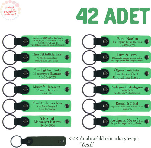 Bebek Mevlütü Sonrası Teşekkür Hediyesi, 42'Li Set, İsme Yazılan Anlamlı Anahtarlık, F Yeşil & Yeşil