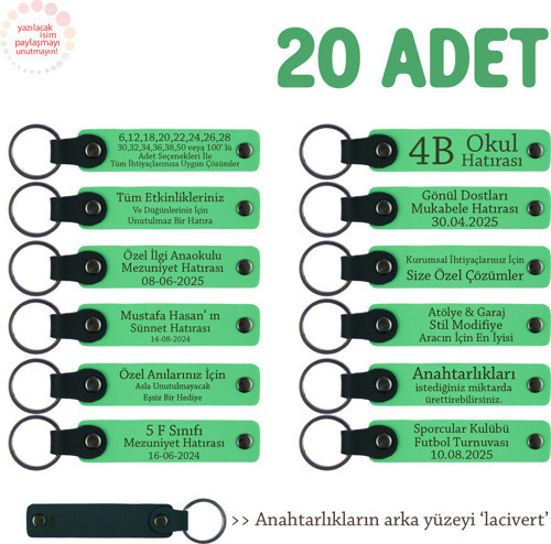 Babalar Gününde Dağıtılacak, 20'Li Kişiselleştirilebilir Hatıra Anahtarlık Hediye, F Yeşil & Laci