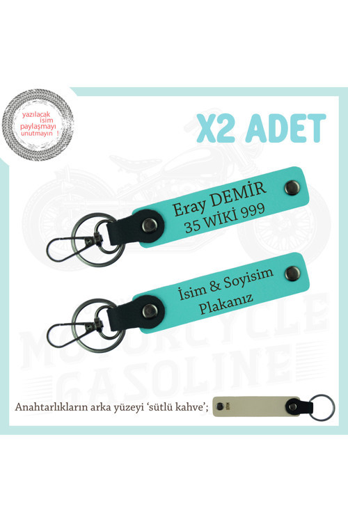 Yol Tutkunlarına İsim Ve Plaka Yazılı Kişiye Özel X2 Anahtarlık, Hediyelik Set , Turkuaz-S Kahve