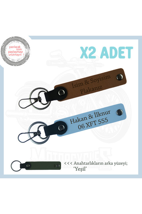 Yol Tutkunlarına İsim Ve Plaka Yazılı Kişiye Özel X2 Anahtarlık, Hediyelik Set , Kahve-Gök Mavi-Ysl
