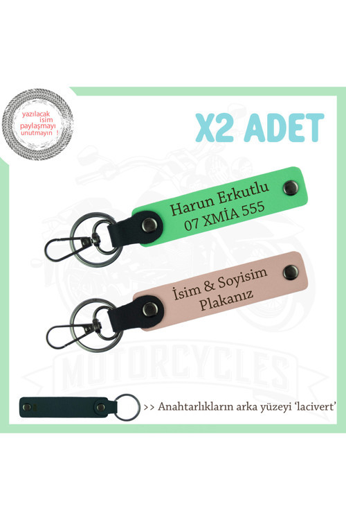 Motosiklet Aşıklarına Özel İsim Ve Plaka Yazdırılabilen X2'Li Anahtarlık Set, Yavruağzı-F Yeşil-Laci