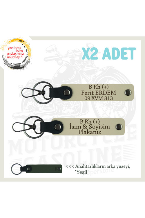 Motorcuya Hediye, İsim Plaka Ve B Rh (+) Kan Grubu Kişiselleştirilmiş X2 Anahtarlık Set, S Kahve-Ysl
