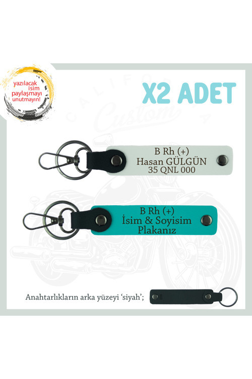 Hız Aşıkları İçin, İsim Plaka Ve B Rh (+) Kan Grubu Yazılı Özel X2 Anahtarlık, K Turkuaz-Beyaz-Syh