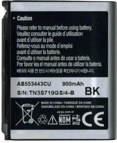 Samsung  S5233 G800 Pil Batarya AB553443CE BK