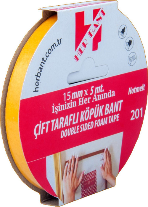 Her Bant Çift Taraflı Köpük Bant Askılı 15x5 Mt 2001