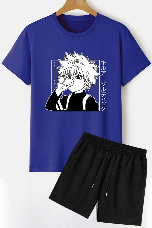 Rahat Tasarım Anime Şort T-shirt Eşofman Takımı