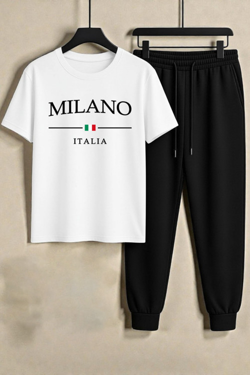 Unisex Milano Italia Tasarım Baskılı Tişört - 2'li Eşofman Takımı