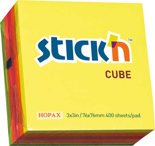 Stickn Yapışkanlı Not Kağıdı Küp Fosforlu 400 YP 76x76 5 Renk 21012