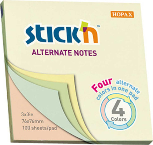 Stickn Yapışkanlı Not Kağıdı Pastel 4 Renk 76x76 100 YP 21821