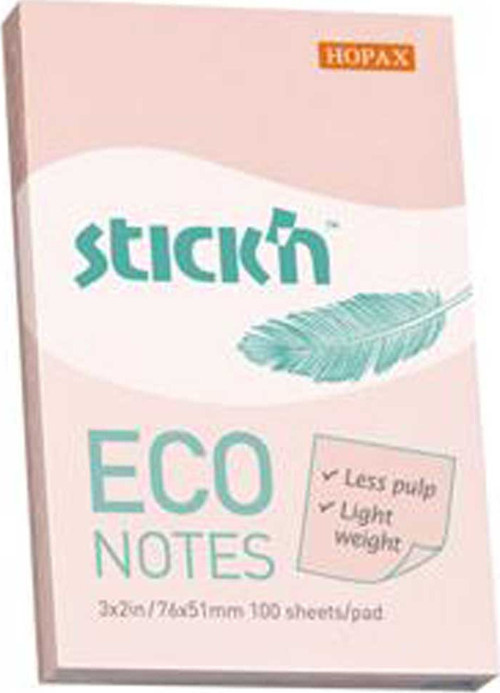 Stickn Yapışkanlı Not Kağıdı 100 YP 76x51 Eco Patel Pembe HE21742