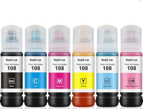 EPSON 108 (ET-18100/L18050/L8050) Muadil EcoTank Kartuşu Mürekkep seti 6 renk/Black/ Cyan/ Magenta/ Yellow / Light Cyan/ Light Magenta
