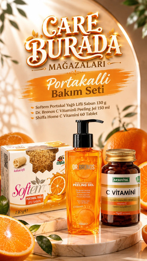 Portakallı Bakım Seti (Peeling Jel & Kabak Lifli Portakallı Sabun & C Vitamini Kapsül)