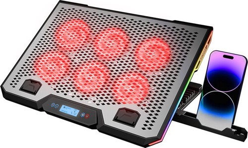 Notebook - Laptop Soğutucu Rgb Işıklı 15.6 İnç 6 Fanlı - Lcd Dijital Ekran 2 USB Soket