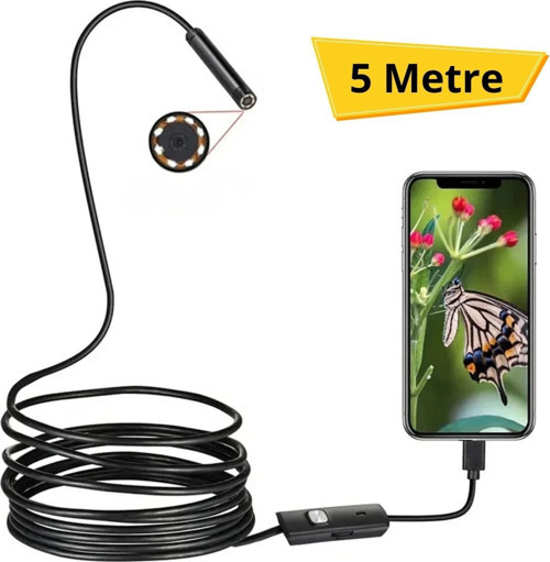 5 Metre Android Telefon Uyumlu 6 LED Işıklı Su Geçirmez Endoskop / Boroskop Yılan Kamera HD