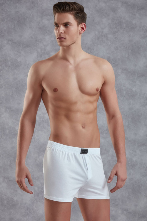 Erkek Pamuk Büyük Beden Düğmeli Normal Paça Boxer 1511P - Beyaz