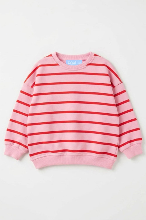 La Ciel Paris Kız Çocuk Çizgili Sweatshirt Pembe