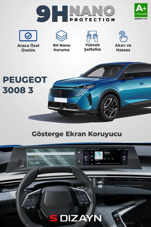 Peugeot 3008 3 10 İnç 9H Nano Gösterge Ekran Koruyucu (PARLAK) 2024 Üzeri A+ Kalite