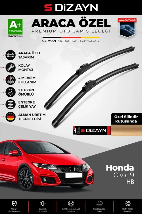 Honda Civic 9 Hatchback Ön Cam Silecek Seti 2012-2015 Premium Araca Özel 65-45 Cm A+ Kalite