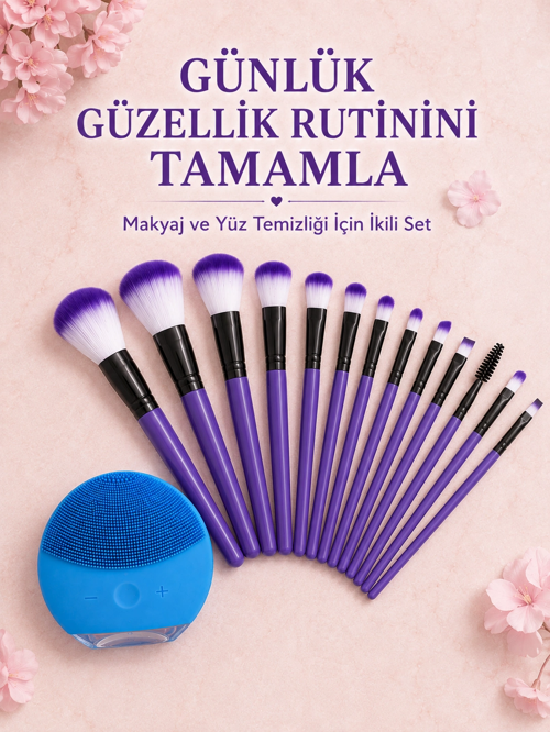 zeyta12 12 Parça Makyaj Fırçası Ve Silikon Yüz Temizleyici Cihaz İkili Güzellik Ve Kişisel B