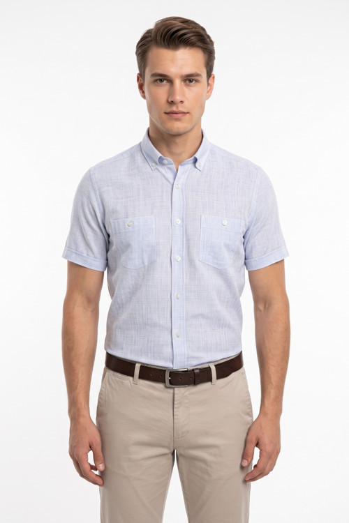 Erkek Çift Cepli % 100 Cotton Kısa Kol Gömlek BGL-ST05647