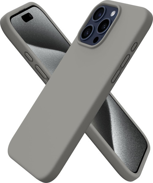 RUCHI iPhone 15 Pro ile Uyumlu Kılıf, İçi Kadife Kaplamalı İnce Sıvı Silikon Tam Koruma Yumuşak Jel Silikon Kapak, Gri
