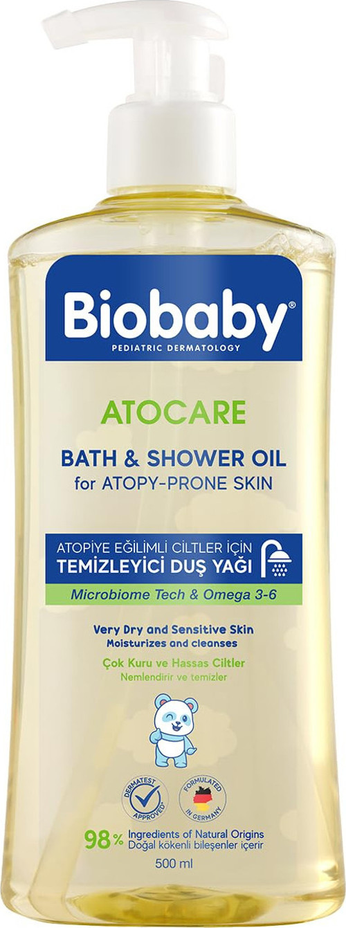 Atocare Duş Yağı 500 ml – Atopiye Eğilimli Bebek Ciltleri İçin, Seramid Kompleksli, 3-6, Yulaf Ekstresi ve Prebiyotik İçerikli Temizleyici Yağ