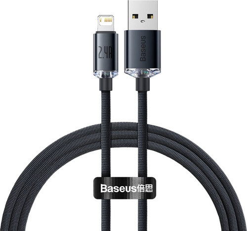 Crystal Shine Hızlı Şarj Kablosu, Lightning – 1.2m, iPhone Uyumlu, Güçlendirilmiş Yapı, Dayanıklı ve Hızlı Veri Aktarımı, Siyah
