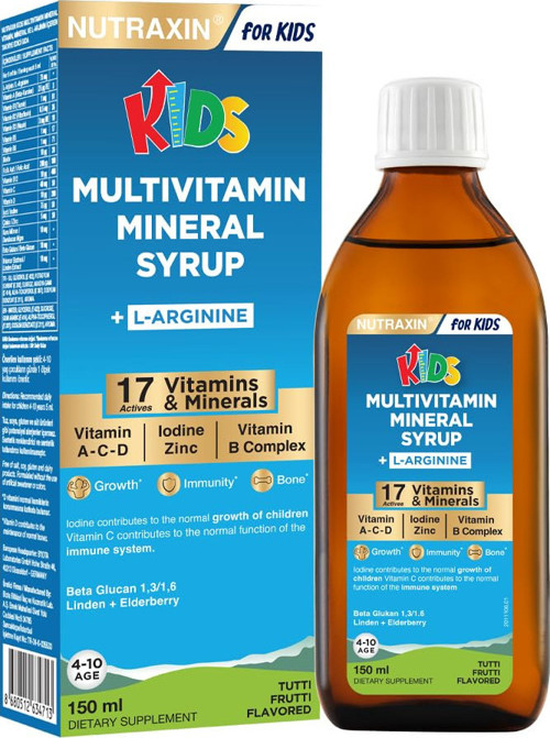 Kids Multivitamin Şurup 150 ml – 17 Vitamin ve , L-Arjinin, Kara Mürver, Bet