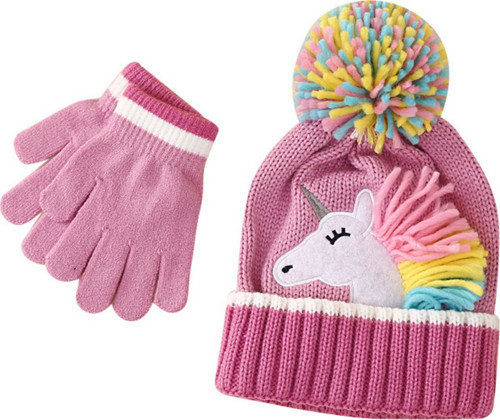 Unicorn Aplikeli Örme Bere Ve Eldiven İkili Set
