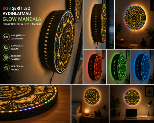 RGB Şerit LED Aydınlatmalı Glow Mandala Duvar Dekoru