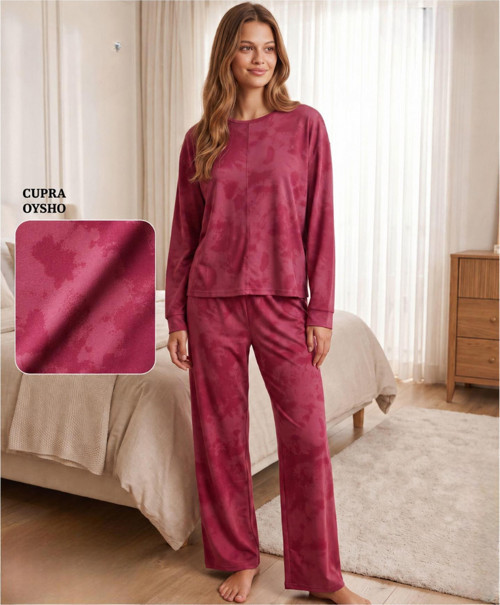 Kadın Oysho Bisiklet Yaka Uzun Kol Desenli Baharlık Pijama Takımı 20104KT - 1 Adet
