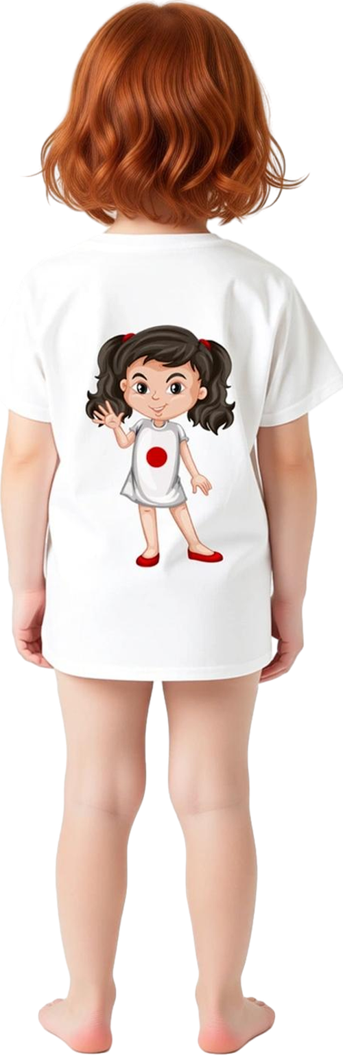 Çocuk Tişört Kawaii Kız Karakteri Kalpli Gözler Fiyonklu Baskılı Rahat Kesim Günlük Modern Şık Zarif