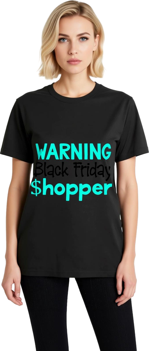 Kadın Baskılı Grafik Tişört Black Friday Alışveriş Temalı Kısa Kollu Yuvarlak Yaka Rahat Kesim Şık
