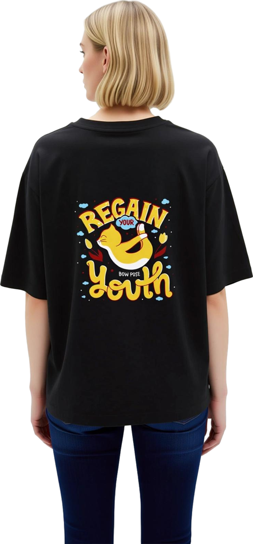 Yay Pozu Gençlik Retro Tasarımı Baskılı Kadın Oversize Tişört
