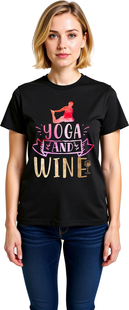 Kadın Yoga Şarap Baskılı Kısa Kollu Tişört Retro Grafik Desen Rahat Kesim Günlük Konforlu Modern