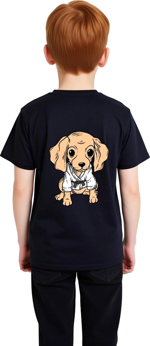 Çocuk Kısa Kollu Baskılı Tişört Karate Köpek Figürlü Rahat Kesim Günlük Giyim Modern Şık Konforlu