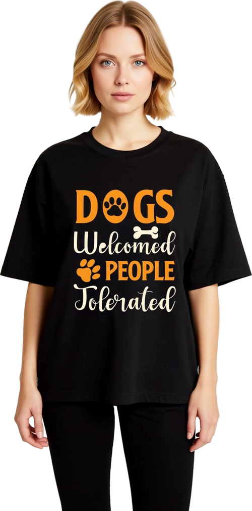 Kadın Oversize Tişört Köpek Sevgisi Temalı Baskılı Rahat Kesim Günlük Giyim Konforlu Modern Şık