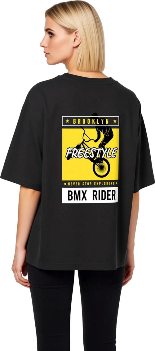 Kadın Oversize Tişört BMX Freestyle Brooklyn Baskılı Rahat Kesim Günlük Spor Stil Modern Şık Zarif