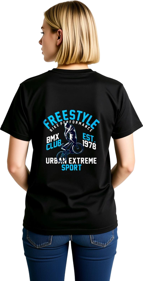 Kadın Freestyle BMX Klüpü Baskılı Kısa Kollu Tişört %100 Pamuk Rahat Kesim Günlük Modern Şık Zarif